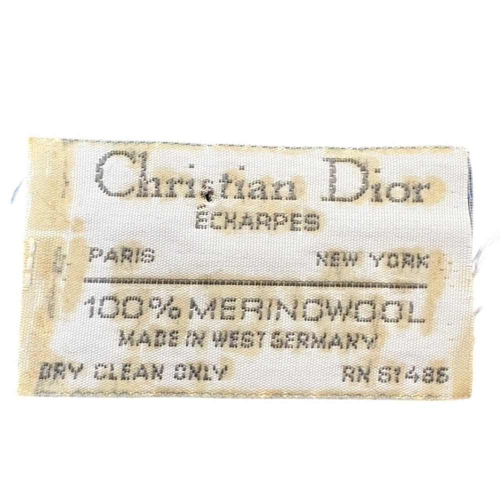 Vintage Christian Dior Echarpes 100% Merino Wool Blue Rose‎ Scarf West Germany - Picture 15 of 15